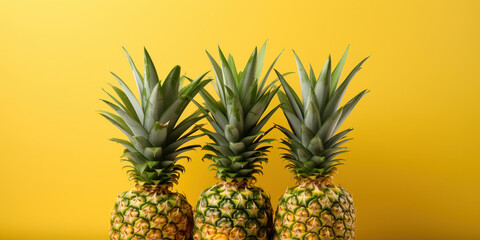 Freshly cut pineapples arranged tightly, showcasing the bright yellow fruit and spiky green tops