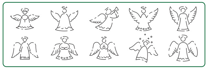Angel Line Icon set. Christmas Elements and icons for mobile concept and web apps. Happy New Year Icons for website design and development on white background