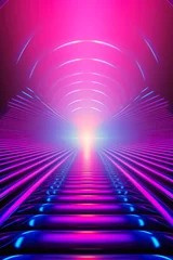 Badezimmer Foto Rückwand Retro 1980s 1990s cyberpunk synthwave abstract colorful blue and pink neon laser light background, vertical © Sunshower Shots