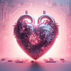 Human heart on pink background. 3D illustration. 3D rendering.
