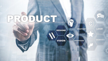 Fototapeta na wymiar Business Product Promotion Design Concept. Double exposure background