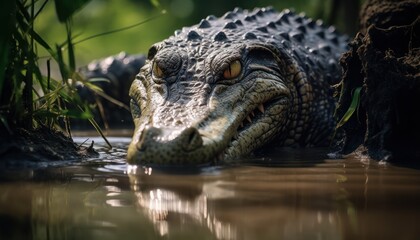 Fototapeta premium A Close-Up View of a Mugger Crocodile in a Body of Water