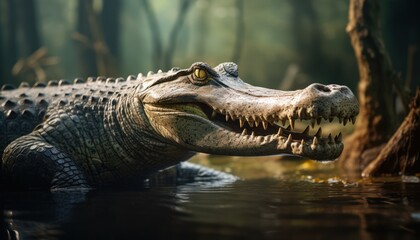 Obraz premium A Gharial Alligator Gliding Through the Water