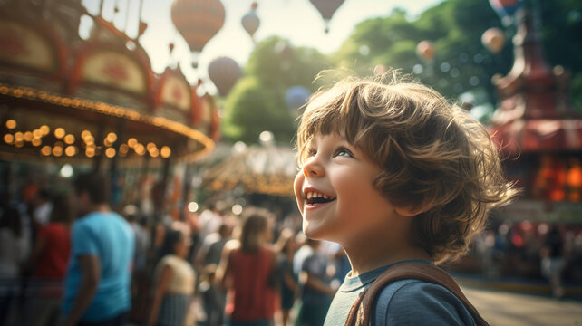 a child on a visit to a crowded theme park