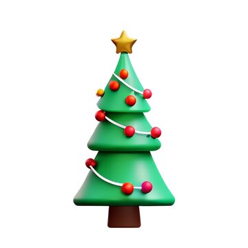 3d render icon illustration of Christmas tree cartoon white background AI-generated