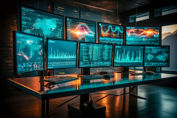 Corporate Command Hub: Futuristic Server Control Center in a Megacity