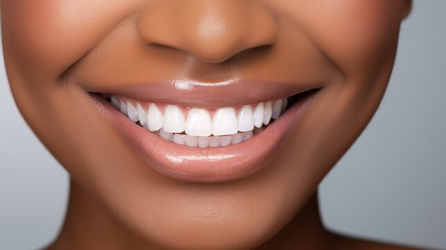Women with beautiful white teeth and a smile, close up