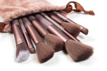 Make-up brushes isolated on white background. close up