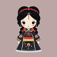cute cartoon china silk doll minimal illustration