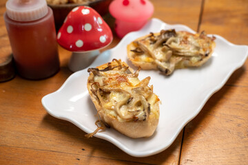 Mushroom Pizza.Foods processed from mushrooms
