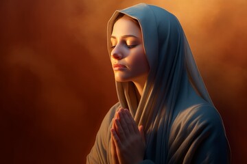 A young woman prays for God's blessing, women's hands in prayer.