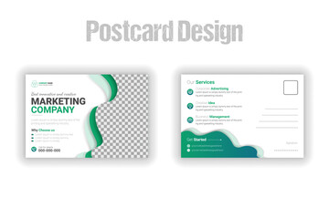 Corporate creative modern EDDM design template with geometric green gradient color shapes and white background, simple elegant and clean business postcard, real estate marketing postcard design