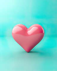 Pink heart on turquoise background. 3d render illustration.