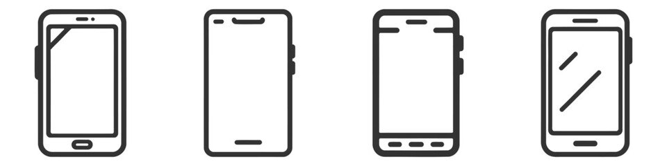 Smartphone with blank white screen isolated on white background. icon set, pack, collection vector illustration