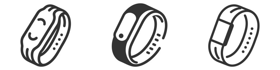 Fitness bracelet line icon pack, set, collection. Wrist watch. Time concept. Vector illustration