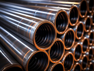 Closeup shot of metal pipes for production