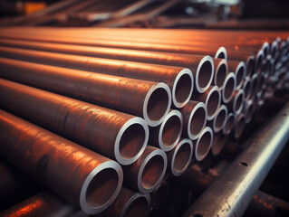 Closeup shot of metal pipes for production 
