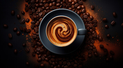 Closeup view from above of a coffee