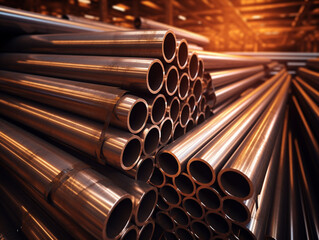 Closeup shot of metal pipes for production 