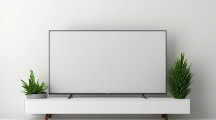 empty, blank mockup, white tv screen, at a minimalistic wall --ar 16:9 --v 5.2 Job ID: 5fd4c56c-8da3-4b66-96a6-8a3e406ff2d5 - obrazy, fototapety, plakaty