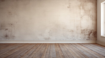 Empty room interior background, brown stucco wall, white wall, window and wooden floor --ar 16:9 --v 5.2 Job ID: e903bbf6-8d60-4388-92b8-f7183977ea57
