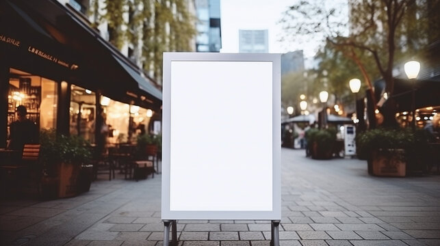 empty poster mockup in the city, white empty poster for copyspace, blurred background --ar 16:9 --v 5.2 Job ID: c99eade3-6bc3-4941-8013-6899e3becf9e