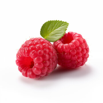 red raspberry fruit isolated on white background.