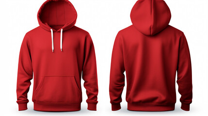Red hoodie with a blank front and back view, mockup, white background. --ar 16:9 --v 5.2 Job ID: fd994f32-d501-44db-915d-59e9221f9271
