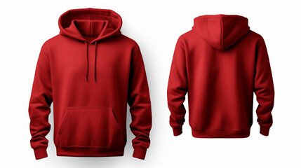 Red hoodie with a blank front and back view, mockup, white background. --ar 16:9 --v 5.2 Job ID: fd994f32-d501-44db-915d-59e9221f9271