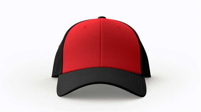 Red black cap in front view, mockup, white background --ar 16:9 --v 5.2 Job ID: 1c209775-77f3-4bbe-bcc3-bdc46b5090ee