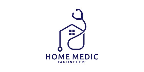 logo design combination of stethoscope with building, house, minimalist lines.