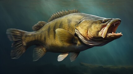 Side view of a large small mouth mass mouth open. - obrazy, fototapety, plakaty