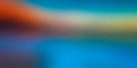 Orange blue azure yellow beige orange warm blurred grainy wide background for website banner. Color gradient ombre blur. Defocused, colorful mix, bright, fun pattern. Desktop design template. Holidays