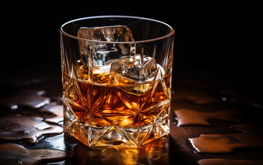 Whiskey Glass with Crystal Ice Cubes