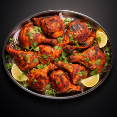 Juicy Tandoori Chicken Pieces on Platter