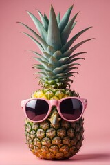 funny pineapple with sunglasses isolated on pink background