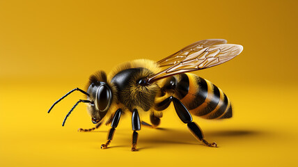 3d photo of a funny bee cartoon wallpaper made with generative AI - obrazy, fototapety, plakaty