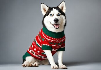 Holiday Husky: Dog in Christmas Sweater