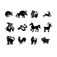 Set of silhouettes of eastern horoscope symbols in a circle, vector illustration