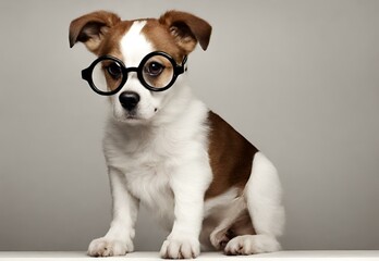 Spectacled Pup: Dog with Round Glasses