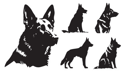 Alsatian dog breed, black and white patterns strokes, vector illustration - obrazy, fototapety, plakaty