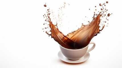 Isolated on white background, a splash of brownish hot coffee or chocolate.