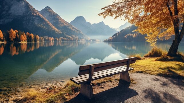 Beautiful autumn landscape of See Lake Beautiful morning view from a nice resting spot in the village, with a countryside theme in the background.