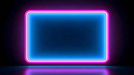 Vector 3d render, square glowing in the dark, pink blue neon light, illuminate frame design....