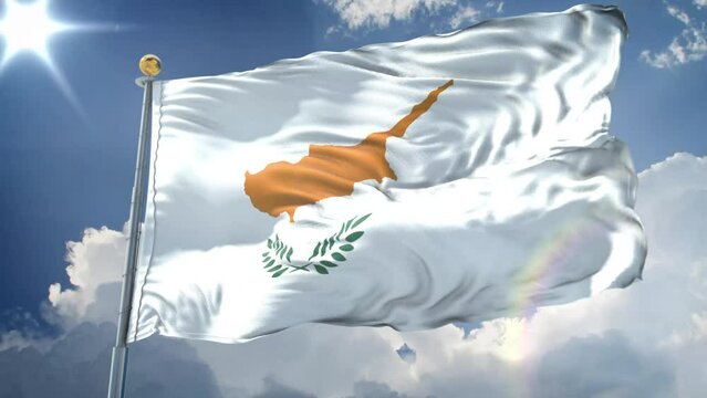 Cyprus animated flag in the wind with blue sky