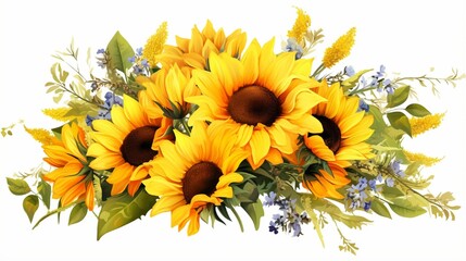 Isolated sunflower bouquet with wild flower.