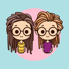 Obraz premium cute boy and girl wear love glasses icon vector