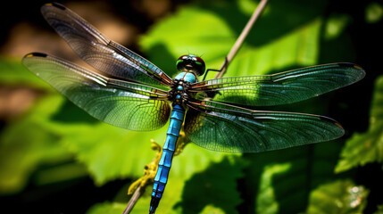 Dragonfly Dance: Bold Shadows Over Blues and Greens of the Pond