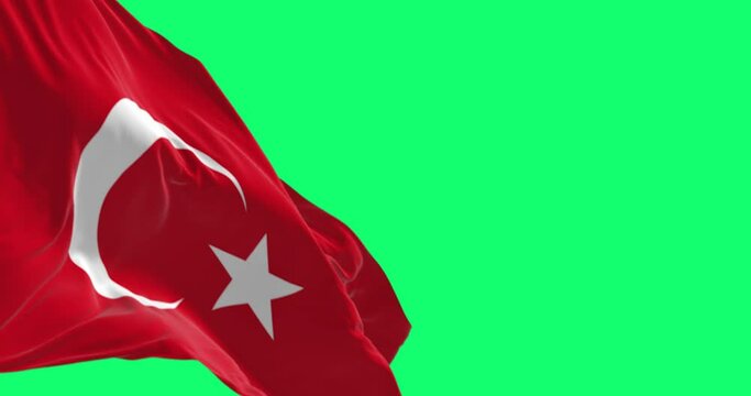 Turkish national flag waving in the wind on green screen