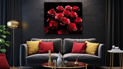 Crimson Velvet Roses blooming on a Chic Black and Gold Canvas, providing an exquisite backdrop with generous room for text
